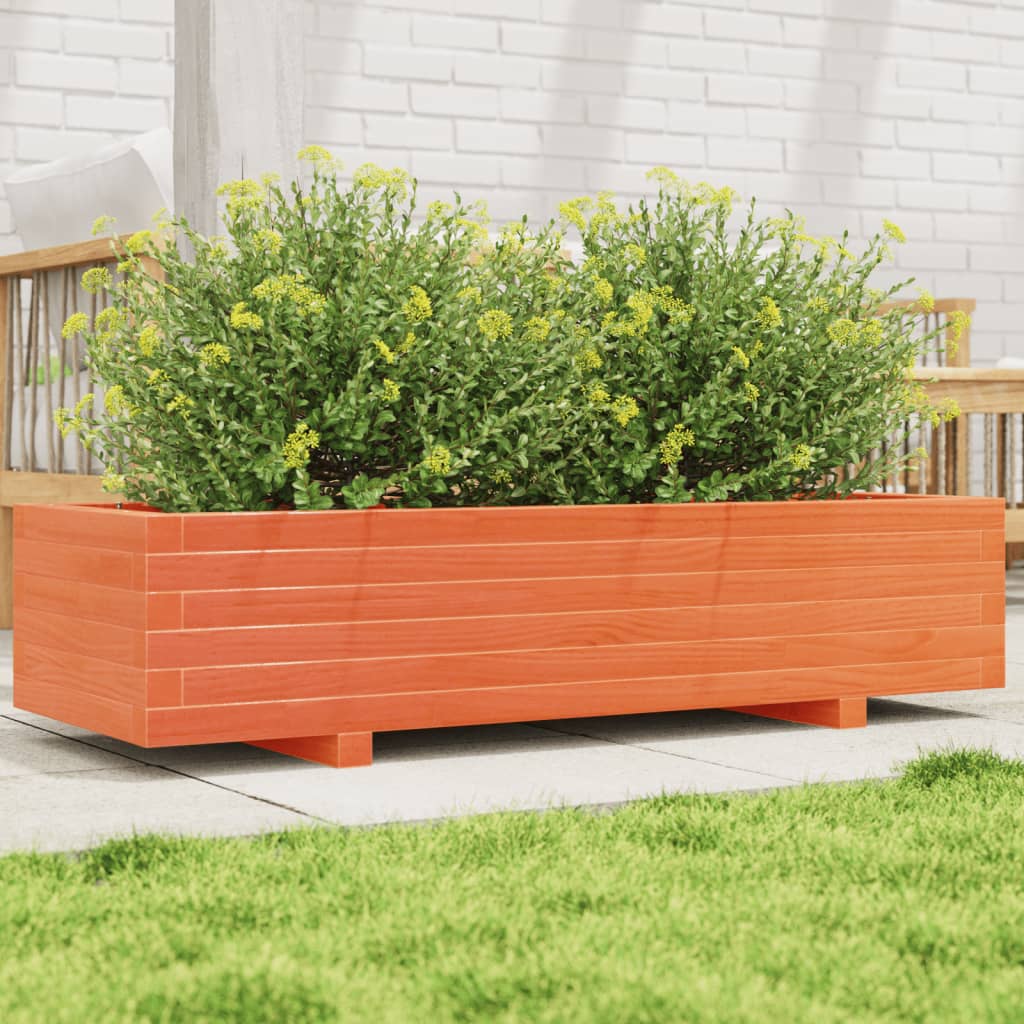 vidaXL Jardinera de madera maciza de pino marrón cera 110x40x26,5 cm