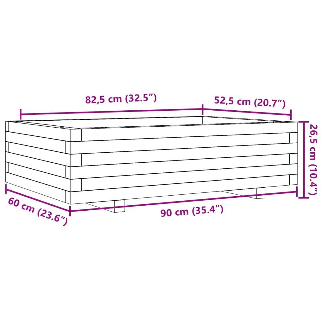 vidaXL Jardinera de madera maciza de pino 90x60x26,5 cm