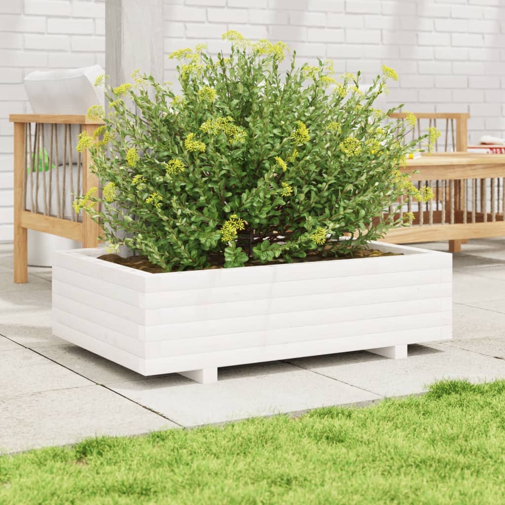 vidaXL Jardinera de madera maciza de pino blanco 90x40x26,5 cm