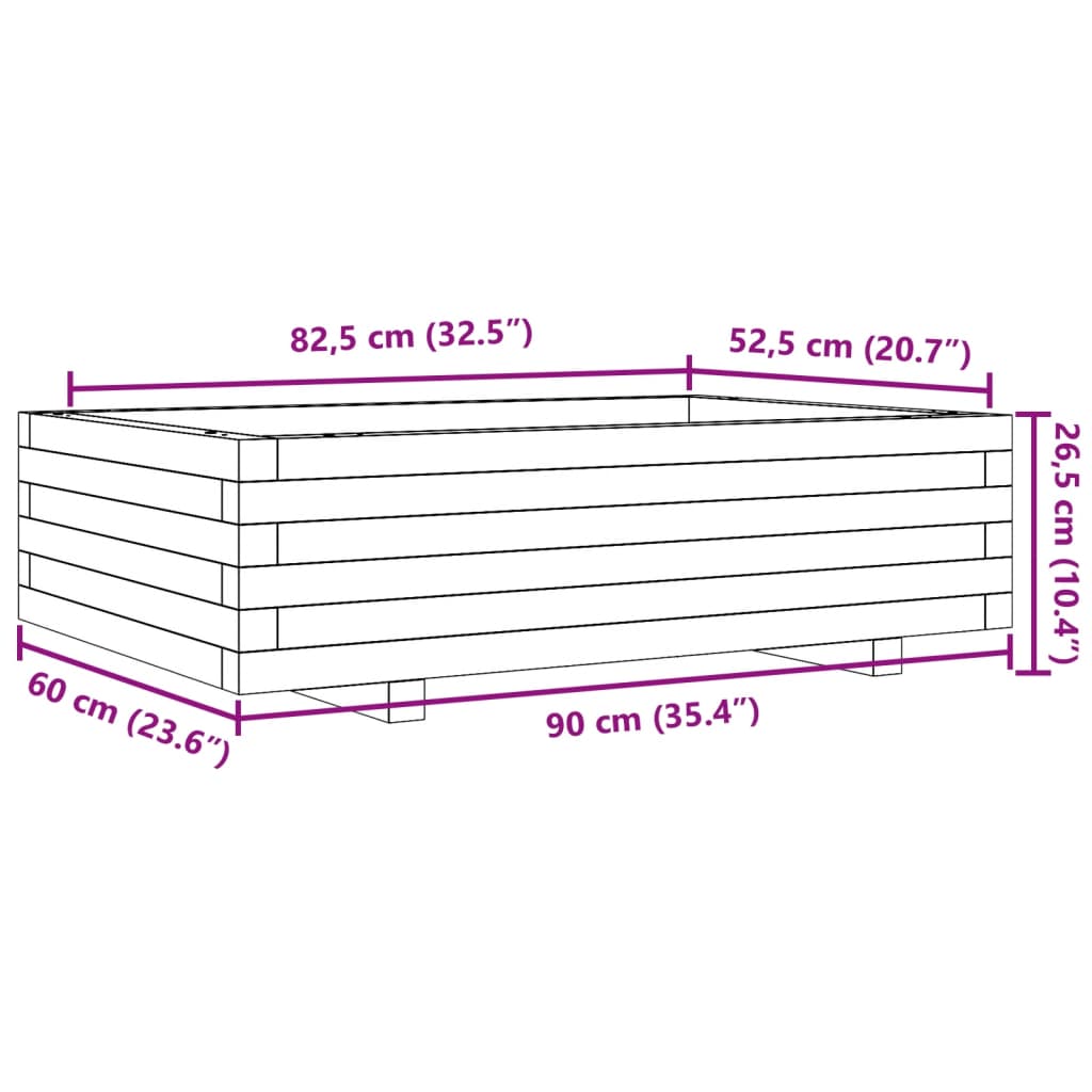 vidaXL Jardinera de madera maciza de pino blanco 90x40x26,5 cm