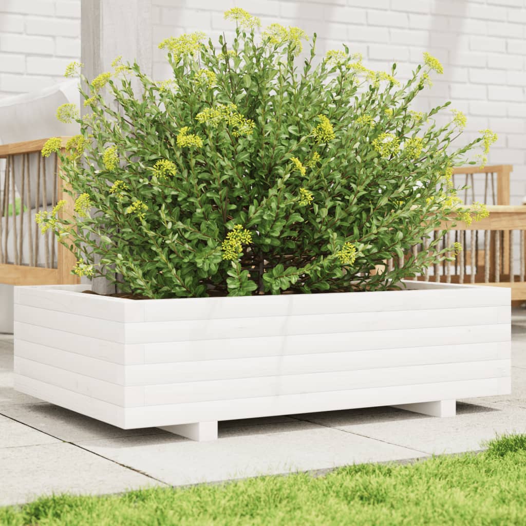 vidaXL Jardinera de madera maciza de pino blanco 90x40x26,5 cm