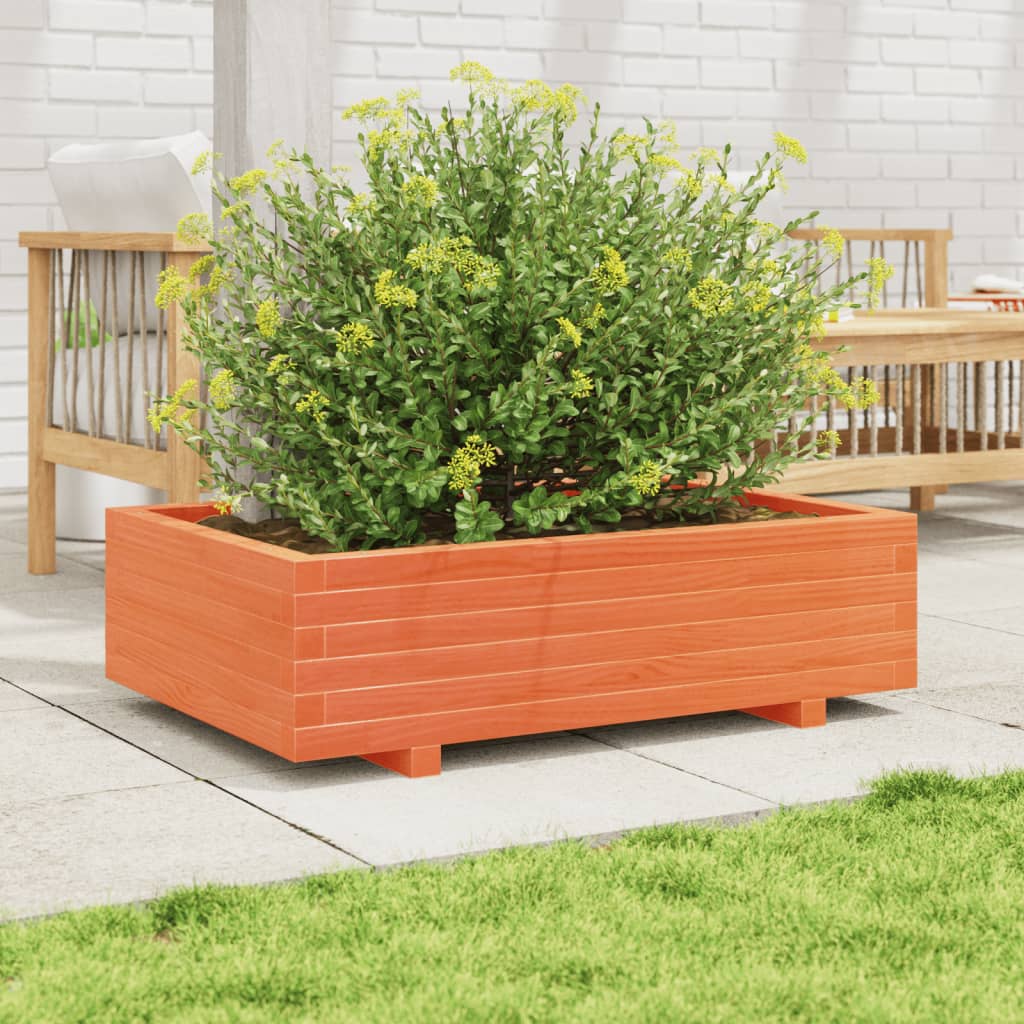 vidaXL Jardinera de madera maciza de pino marrón cera 90x60x26,5 cm