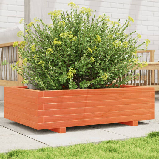 vidaXL Jardinera de madera maciza de pino marrón cera 90x60x26,5 cm