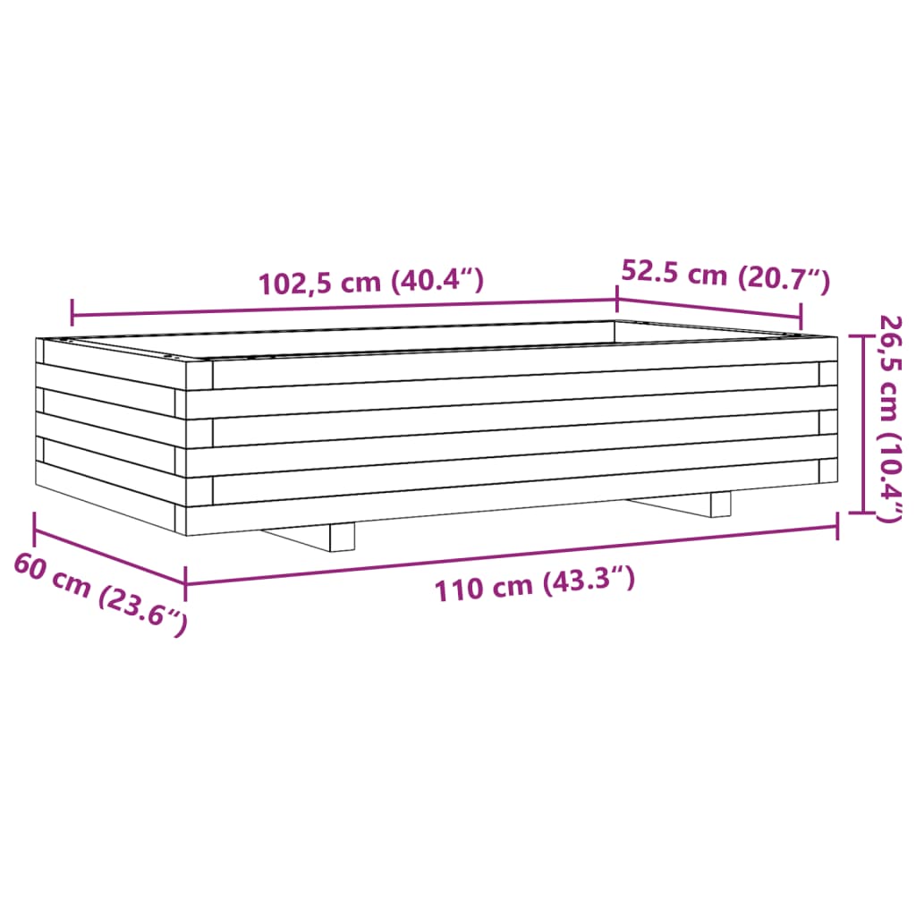 vidaXL Jardinera de madera maciza de pino 110x60x26,5 cm