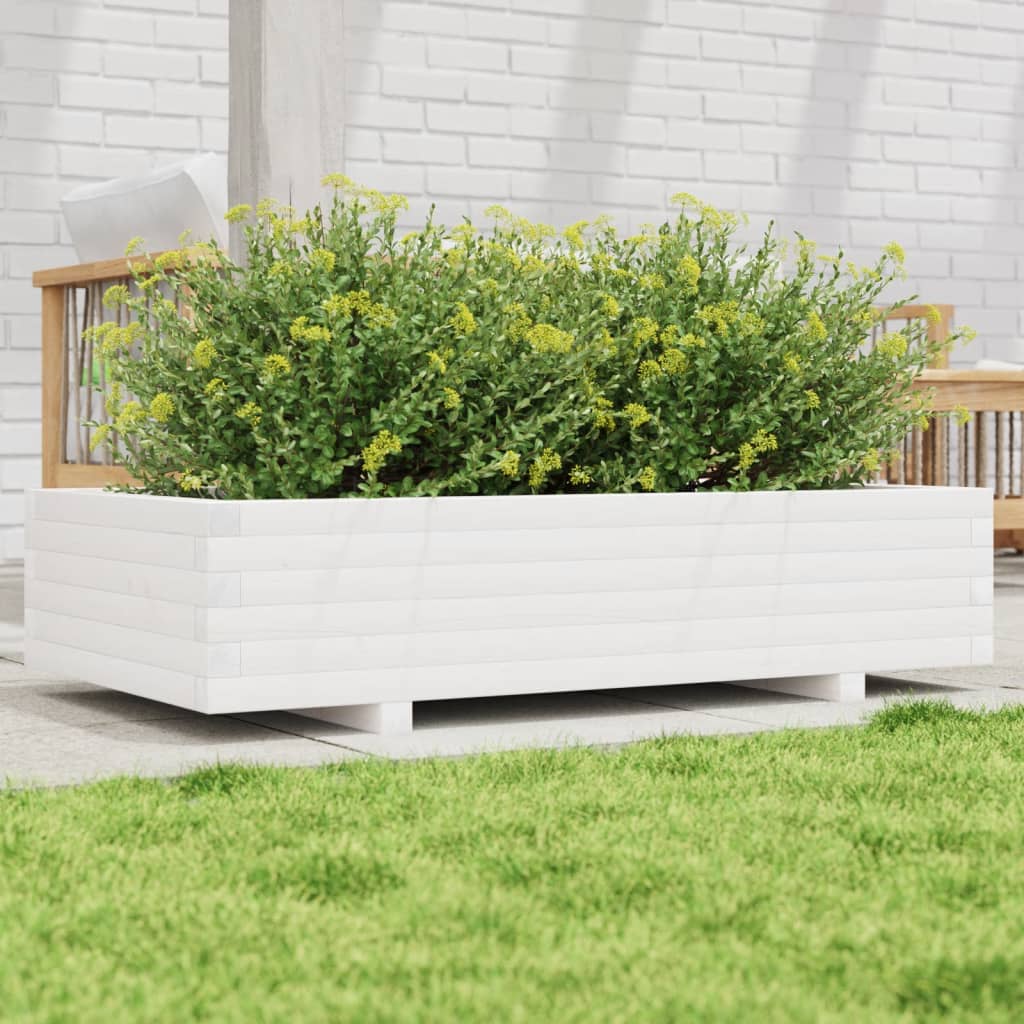 vidaXL Jardinera de madera maciza de pino blanco 110x60x26,5 cm