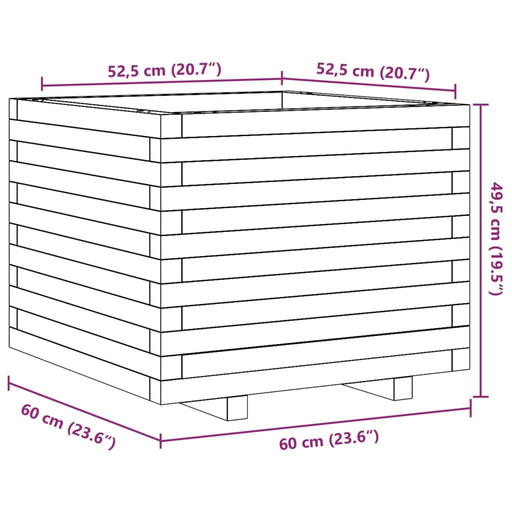 vidaXL Jardinera madera maciza de pino blanco 60x60x49,5 cm