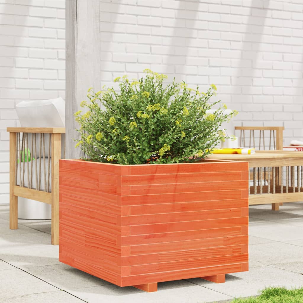 vidaXL Jardinera madera maciza de pino marrón cera 60x60x49,5 cm