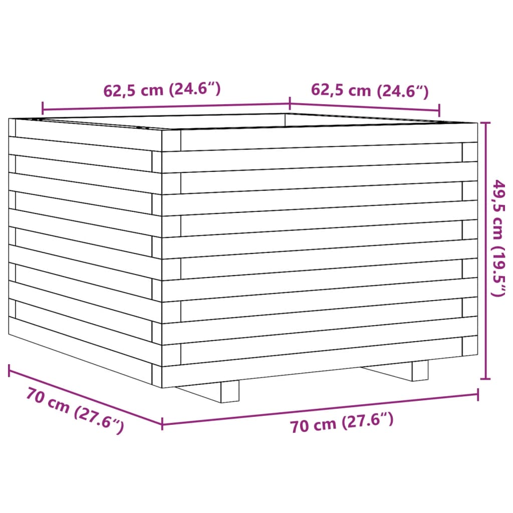 vidaXL Jardinera de madera maciza de pino 70x70x49,5 cm