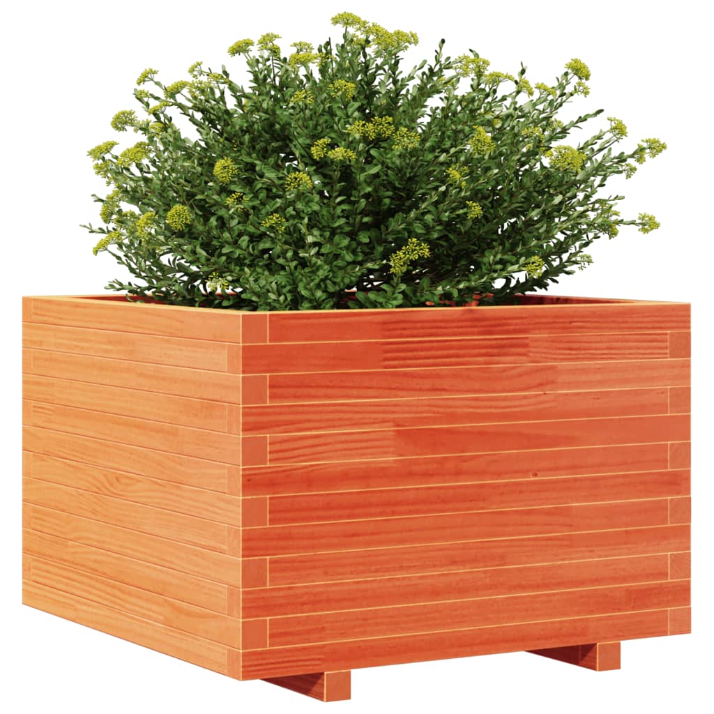 vidaXL Jardinera madera maciza de pino marrón cera 70x70x49,5 cm