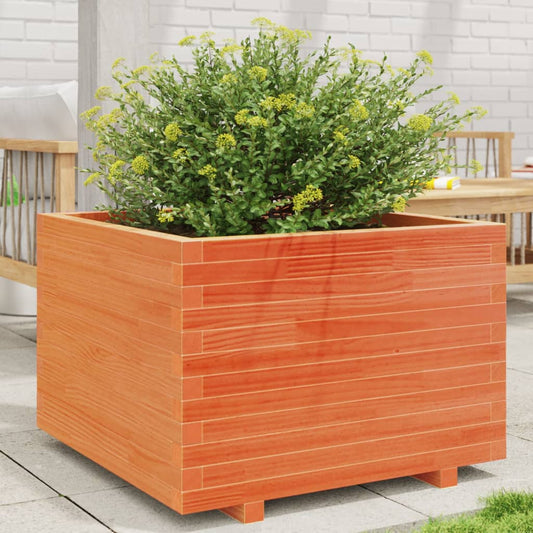 vidaXL Jardinera madera maciza de pino marrón cera 70x70x49,5 cm