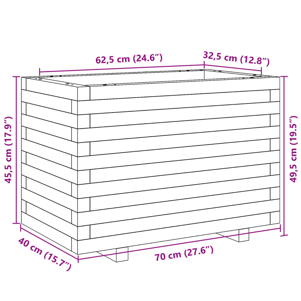 vidaXL Jardinera madera maciza de pino 70x40x49,5 cm