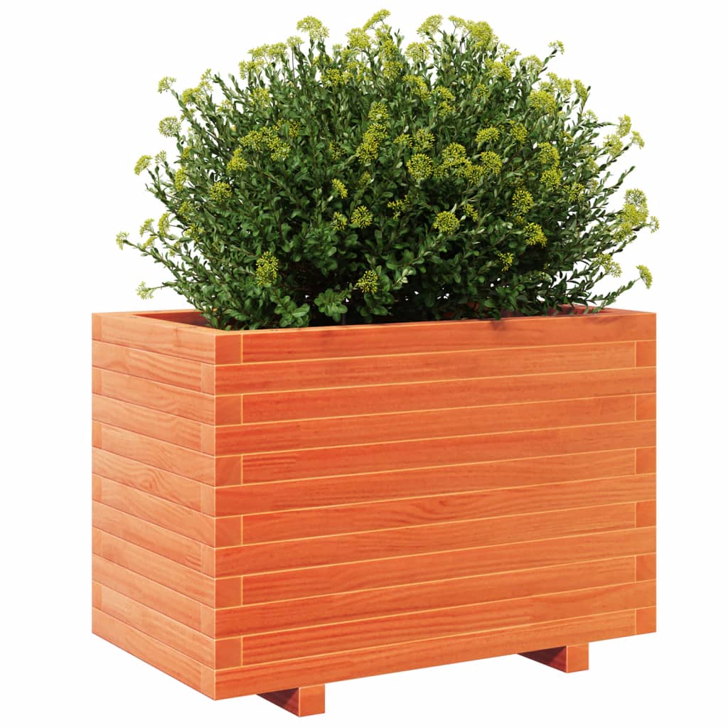 vidaXL Jardinera madera maciza de pino marrón cera 70x40x49,5 cm