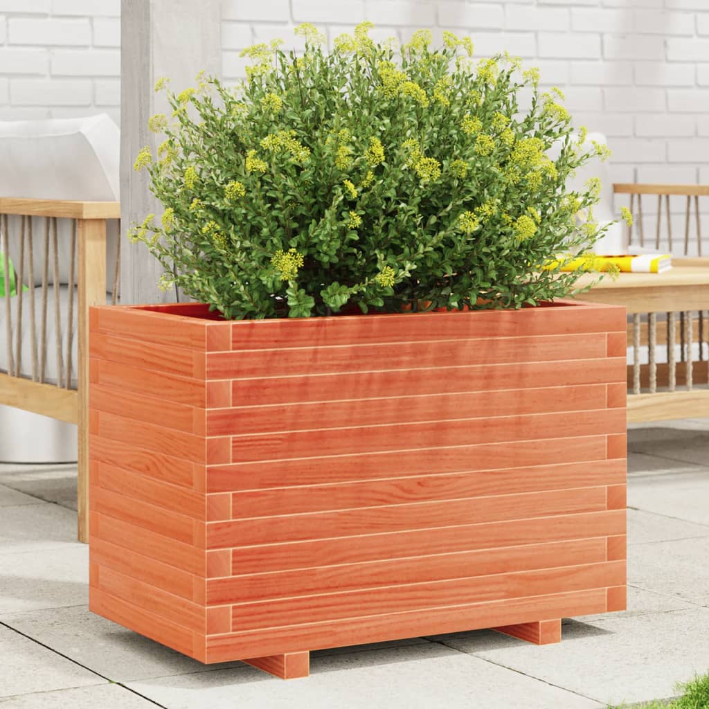 vidaXL Jardinera madera maciza de pino marrón cera 70x40x49,5 cm