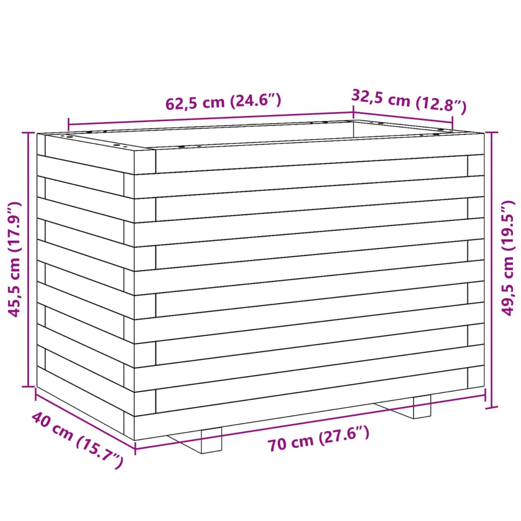 vidaXL Jardinera madera de pino impregnada 70x40x49,5 cm