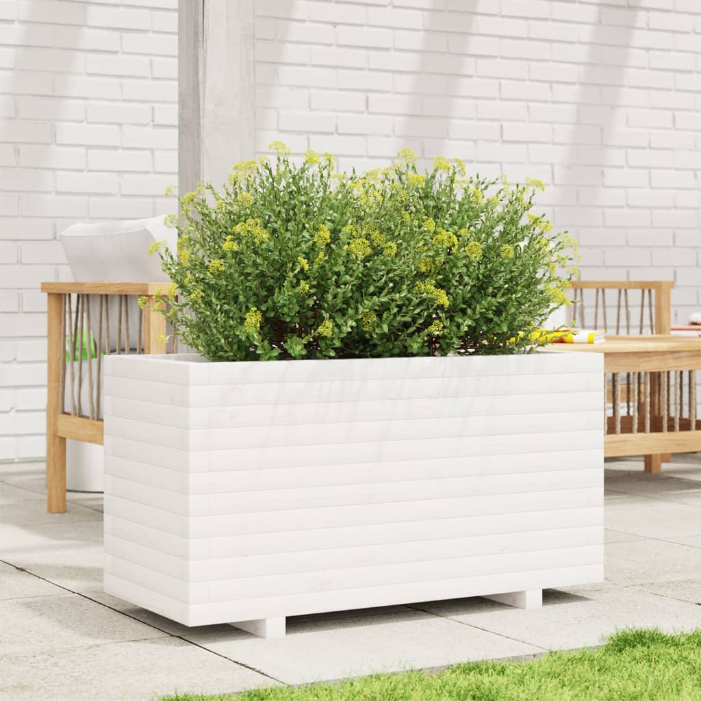 vidaXL Jardinera madera maciza de pino blanco 90x40x49,5 cm