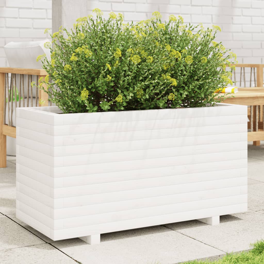 vidaXL Jardinera madera maciza de pino blanco 90x40x49,5 cm