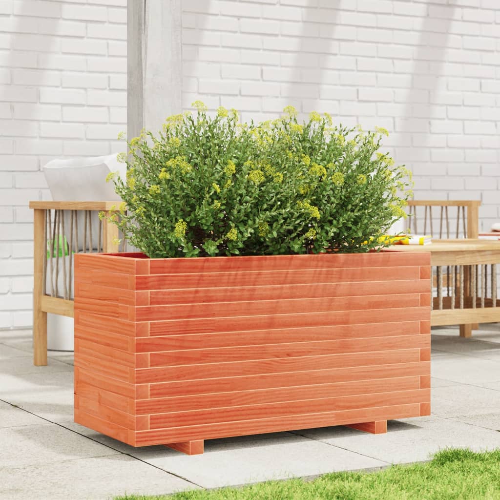 vidaXL Jardinera madera maciza de pino marrón cera 90x40x49,5 cm