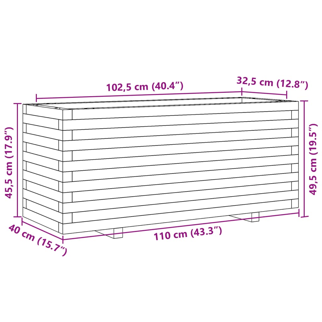 vidaXL Jardinera madera maciza de pino marrón cera 110x40x49,5 cm