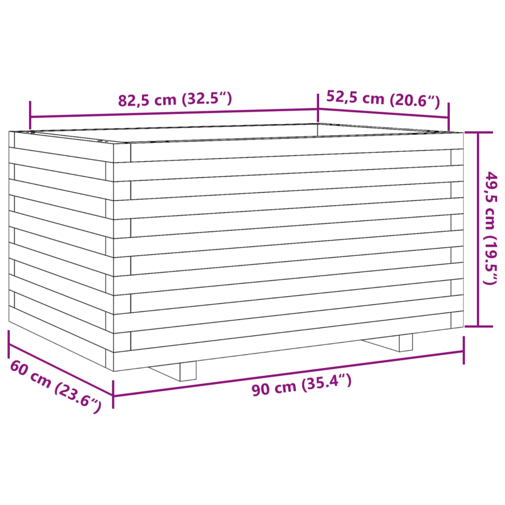 vidaXL Jardinera madera maciza de pino 90x60x49,5 cm