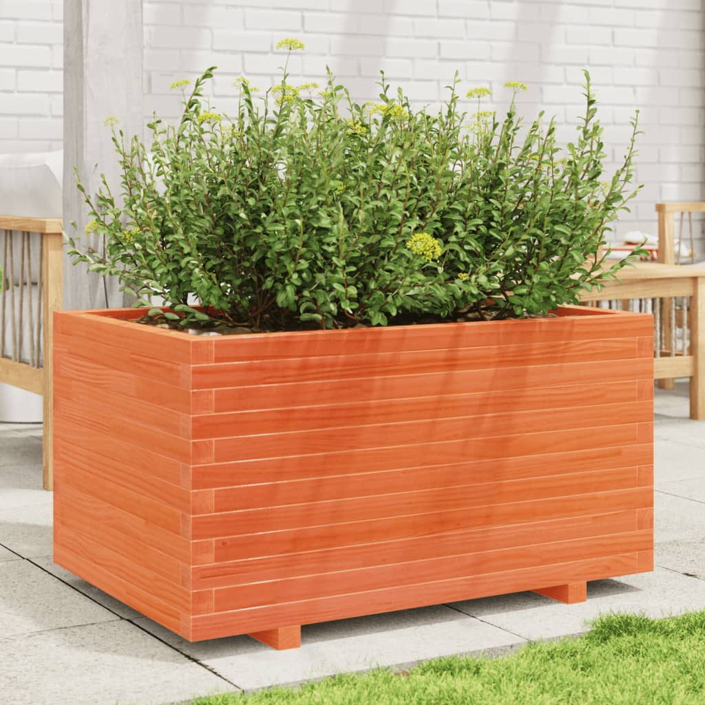 vidaXL Jardinera madera maciza de pino marrón cera 90x60x49,5 cm