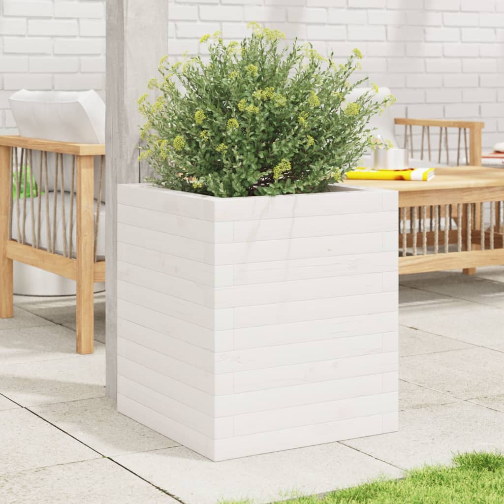 vidaXL Jardinera de madera maciza de pino blanca 40x40x46 cm