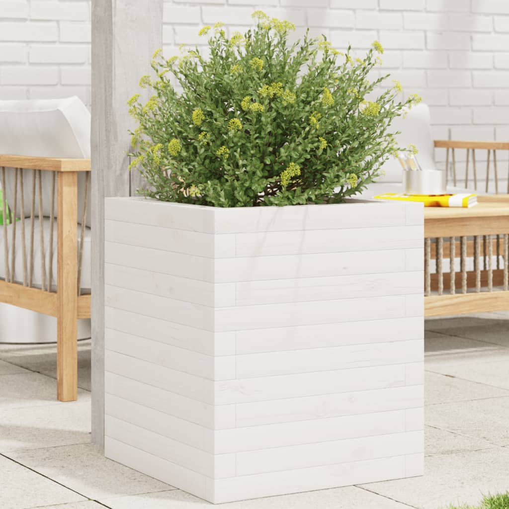 vidaXL Jardinera de madera maciza de pino blanca 40x40x46 cm