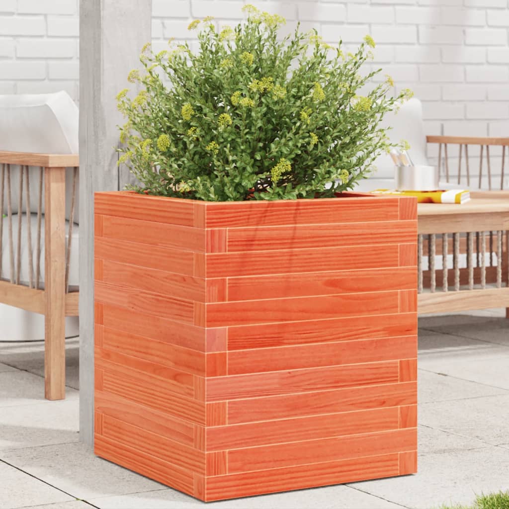 vidaXL Jardinera de madera maciza pino marrón cera 40x40x46 cm