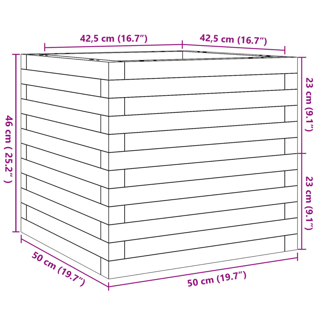 vidaXL Jardinera de madera maciza de pino 50x50x46 cm