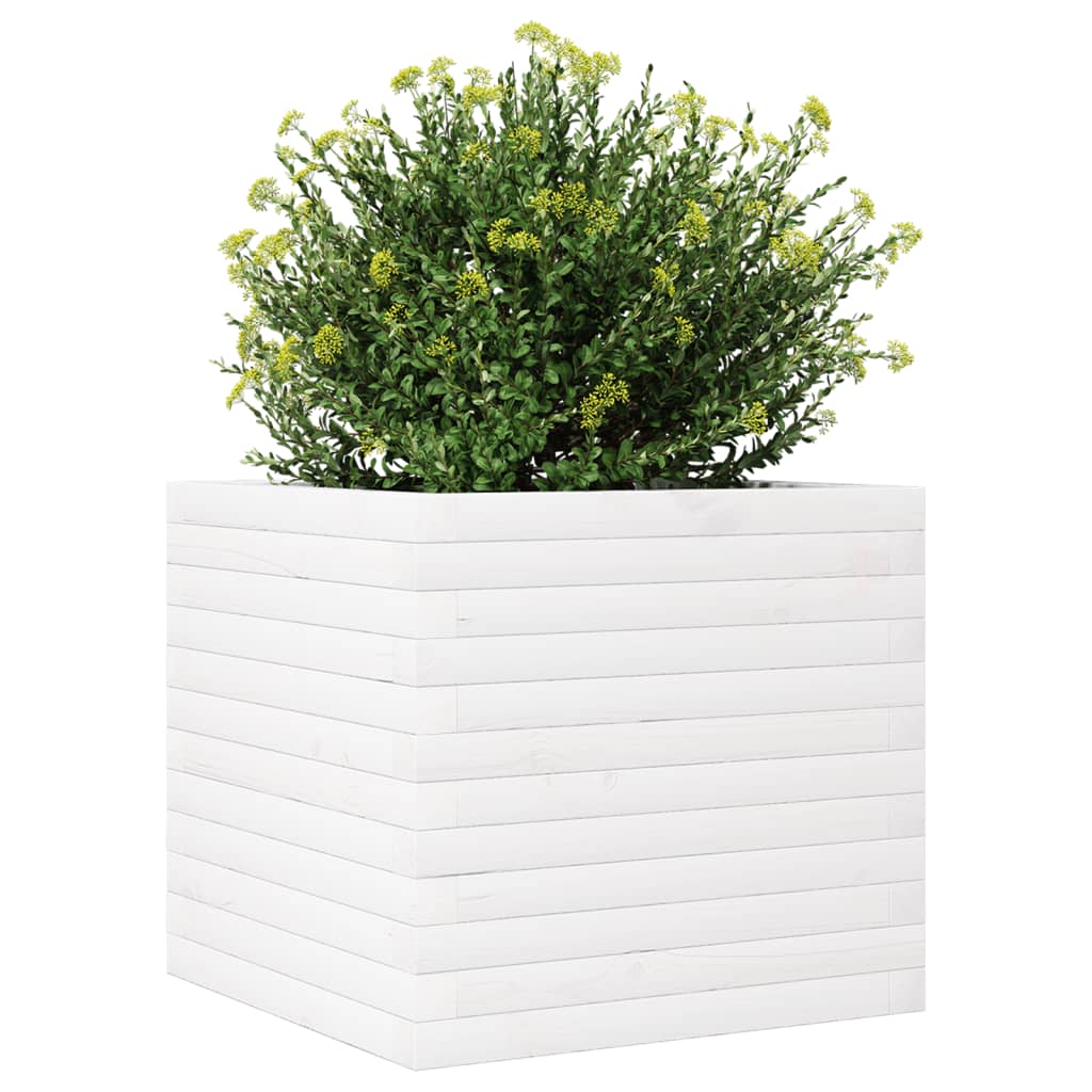 vidaXL Jardinera de madera maciza de pino blanca 50x50x46 cm