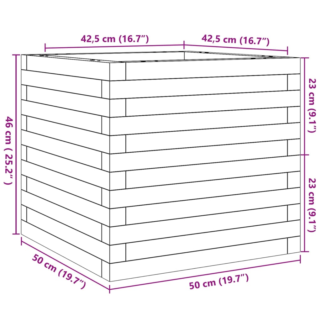 vidaXL Jardinera de madera maciza de pino blanca 50x50x46 cm