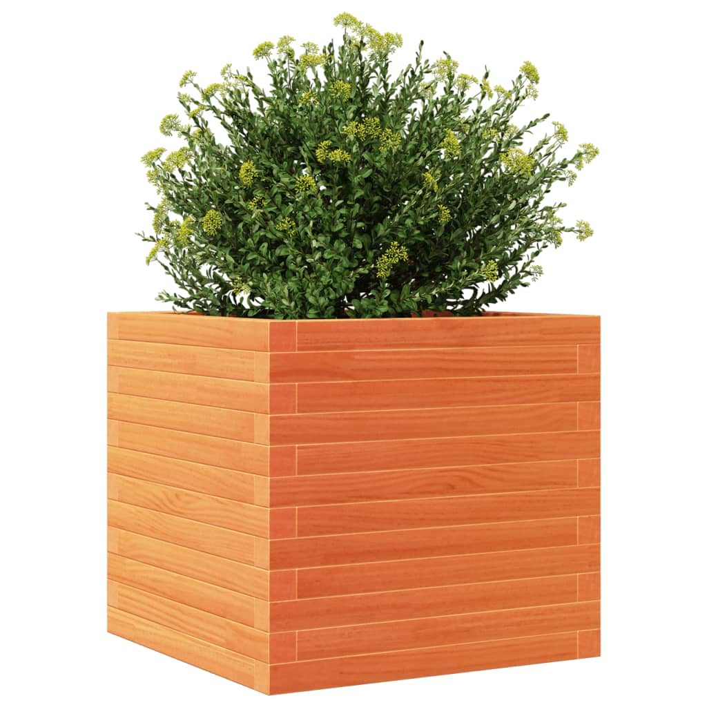 vidaXL Jardinera exterior madera maciza pino marrón cera 50x50x46 cm