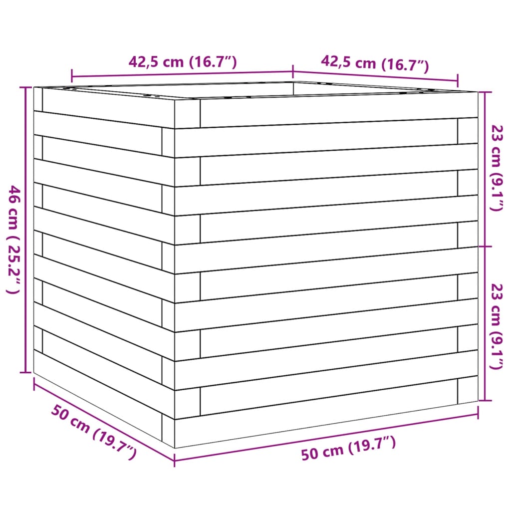 vidaXL Jardinera exterior madera maciza pino marrón cera 50x50x46 cm