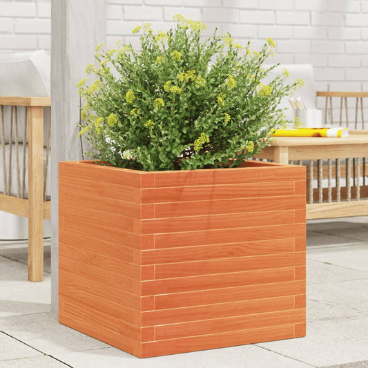 vidaXL Jardinera exterior madera maciza pino marrón cera 50x50x46 cm