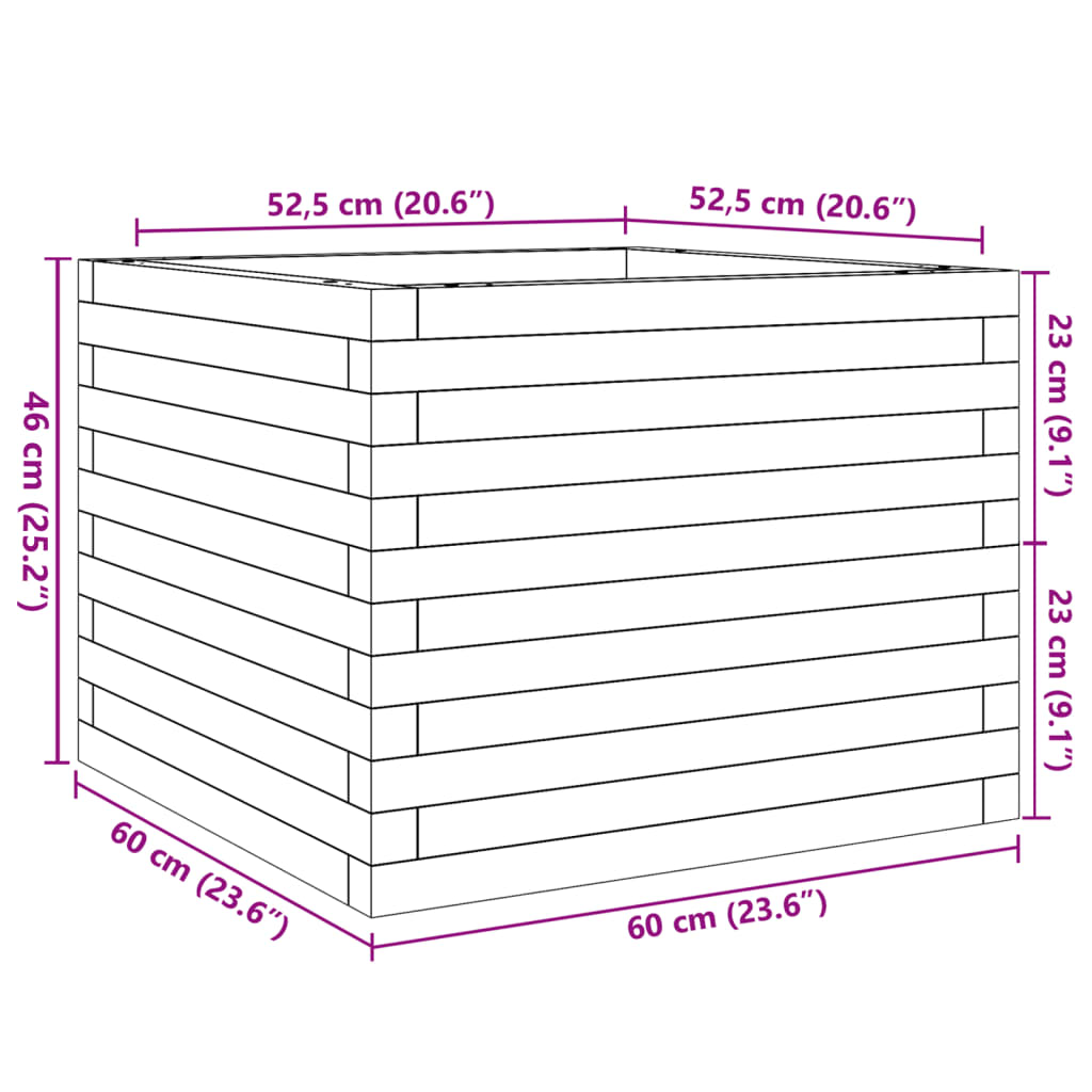 vidaXL Jardinera de madera maciza de pino 60x60x46 cm