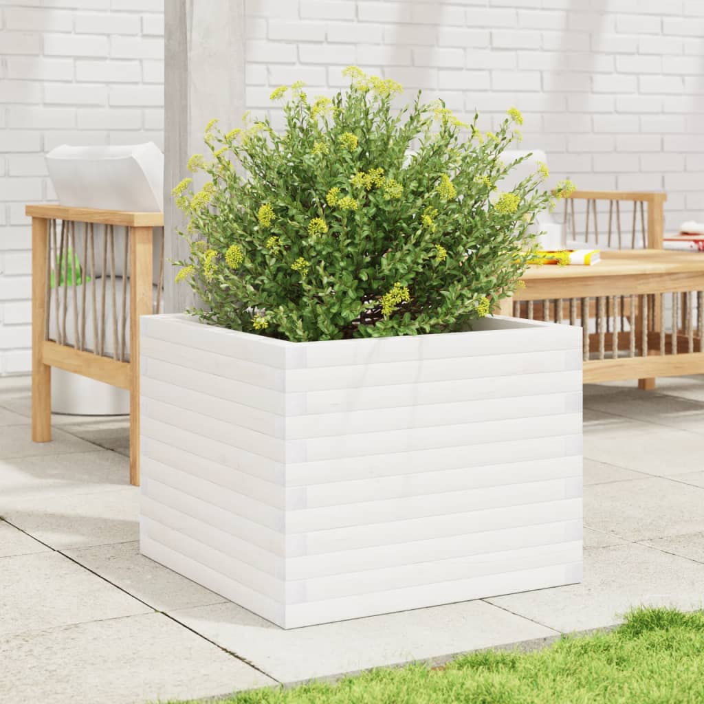 vidaXL Jardinera de madera maciza de pino blanca 60x60x46 cm