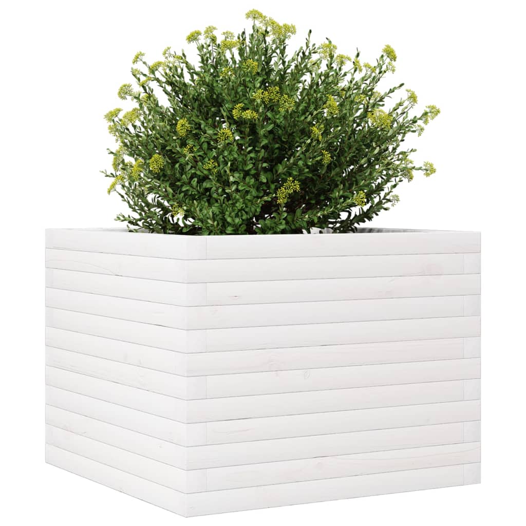 vidaXL Jardinera de madera maciza de pino blanca 60x60x46 cm