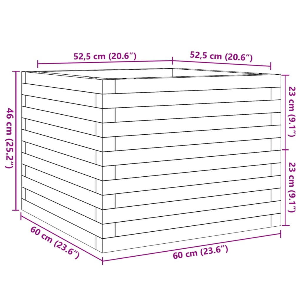 vidaXL Jardinera de madera maciza de pino blanca 60x60x46 cm