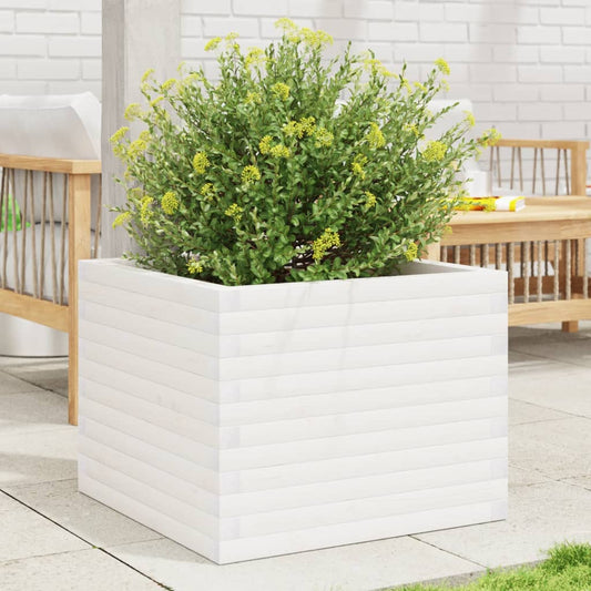 vidaXL Jardinera de madera maciza de pino blanca 60x60x46 cm