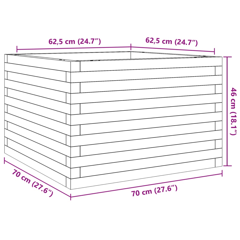 vidaXL Jardinera de madera maciza de pino 70x70x46 cm