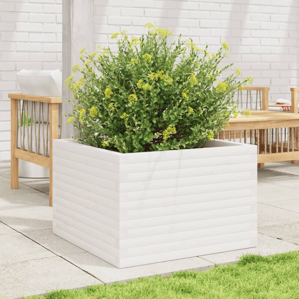 vidaXL Jardinera madera maciza de pino blanco 70x70x46 cm