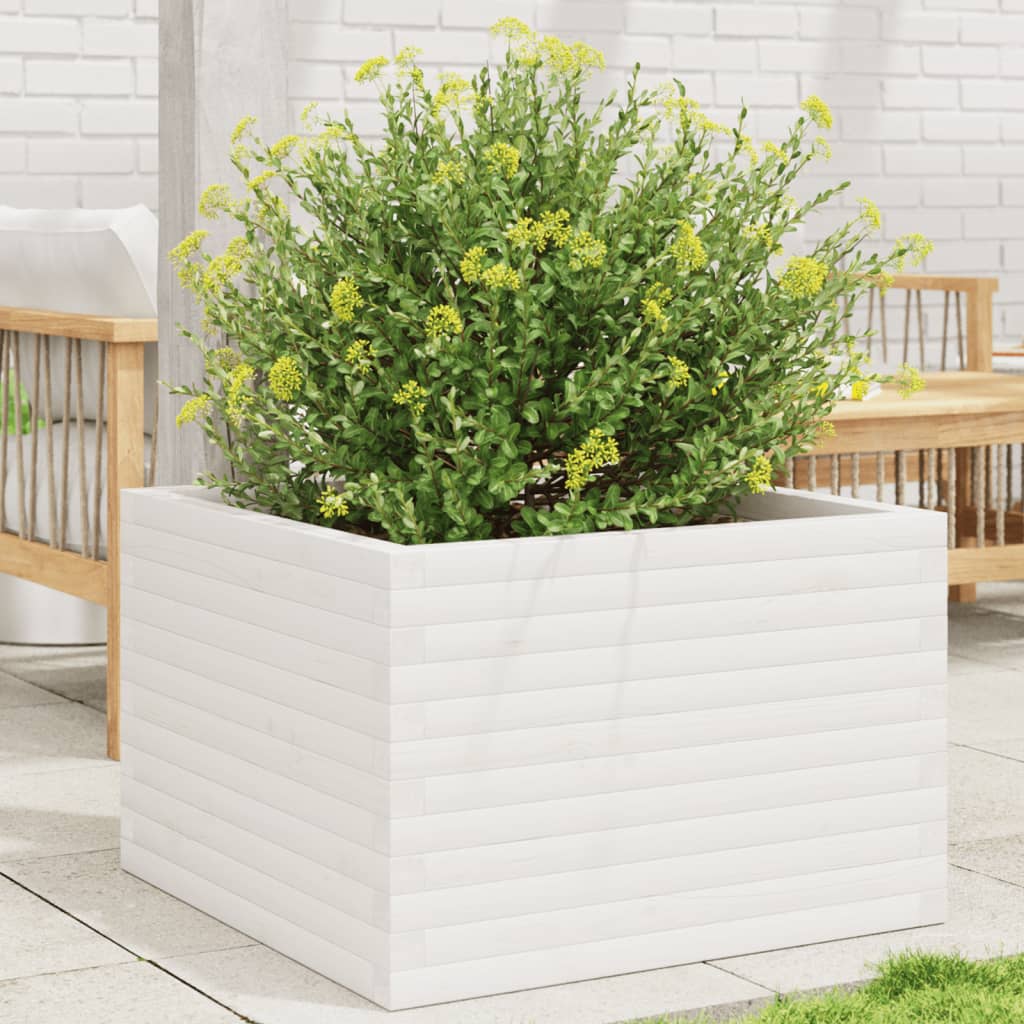 vidaXL Jardinera madera maciza de pino blanco 70x70x46 cm