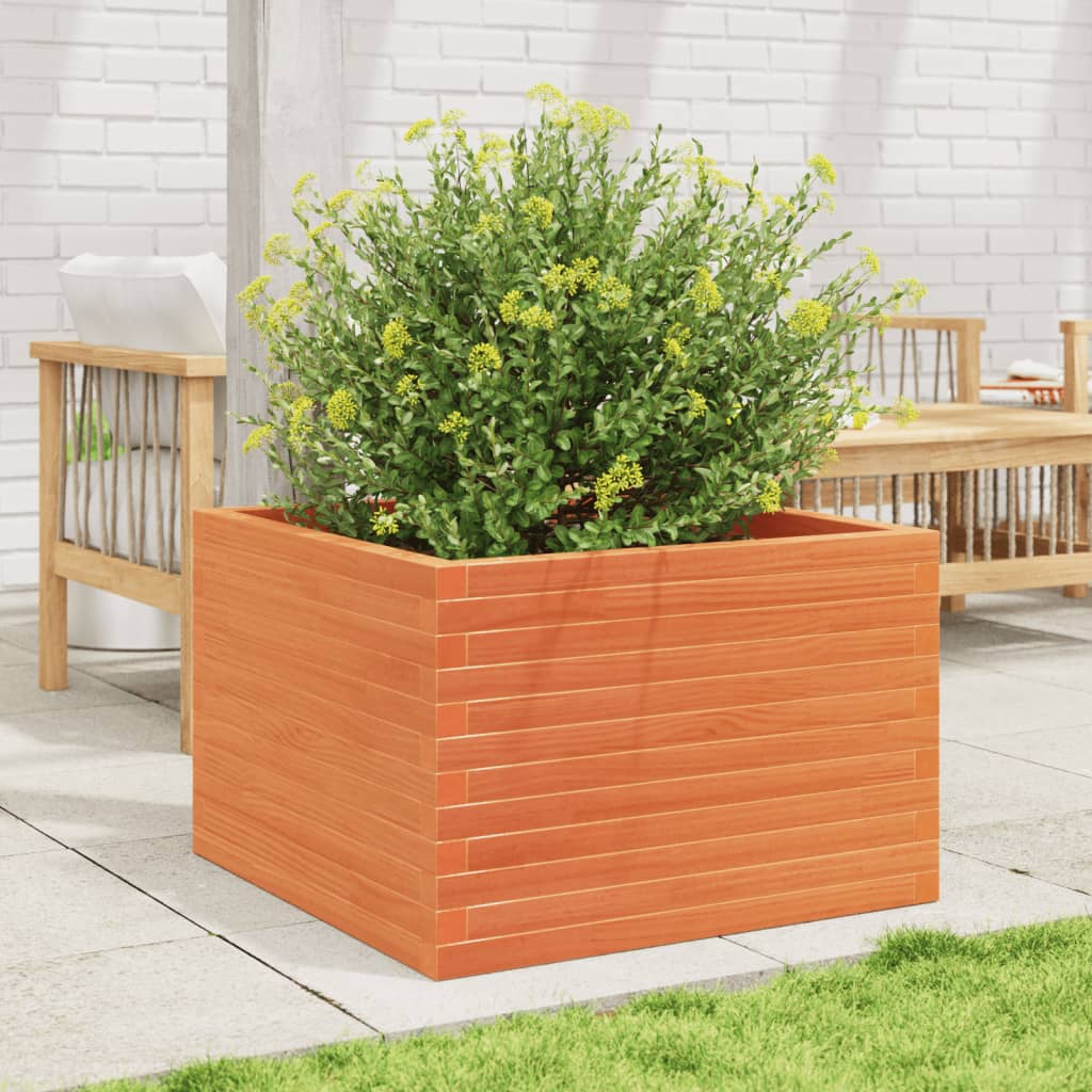 vidaXL Jardinera de madera maciza de pino marrón cera 70x70x46 cm