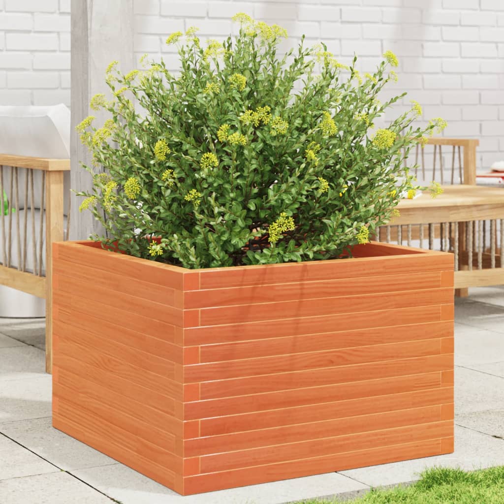 vidaXL Jardinera de madera maciza de pino marrón cera 70x70x46 cm