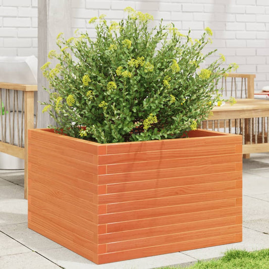 vidaXL Jardinera de madera maciza de pino marrón cera 70x70x46 cm