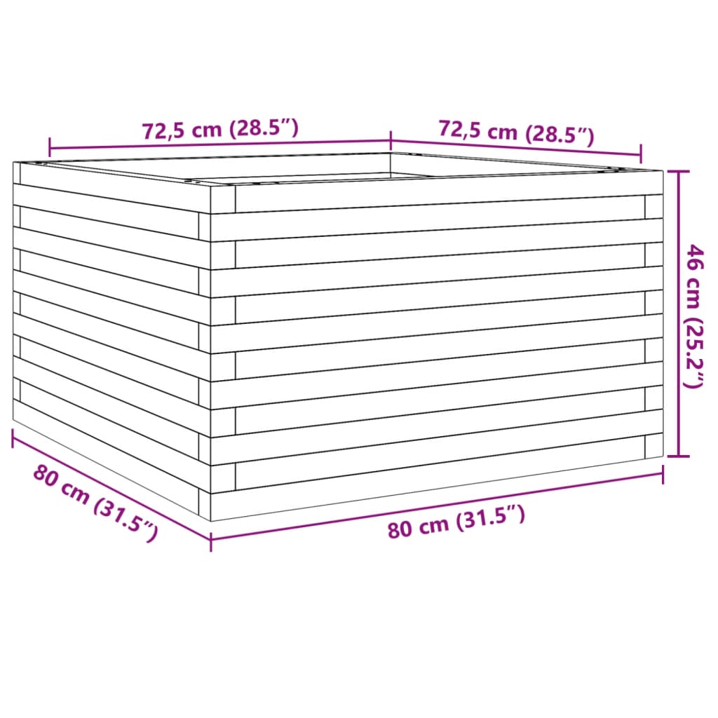 vidaXL Jardinera de madera maciza de pino 80x80x46 cm