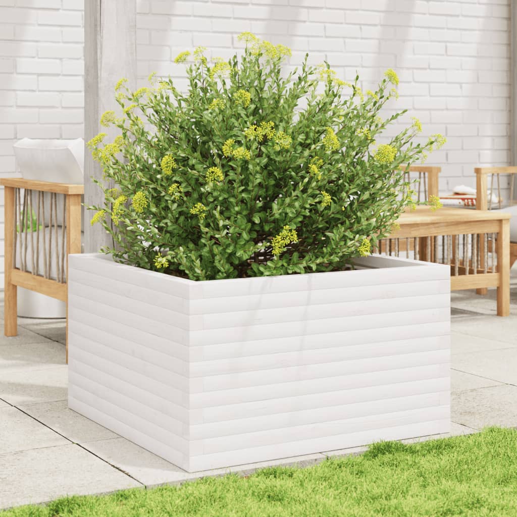 vidaXL Jardinera de madera maciza de pino blanca 80x80x46 cm