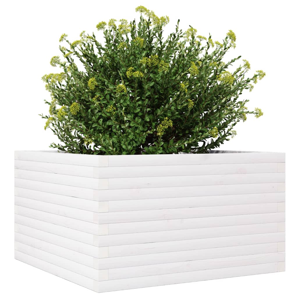 vidaXL Jardinera de madera maciza de pino blanca 80x80x46 cm