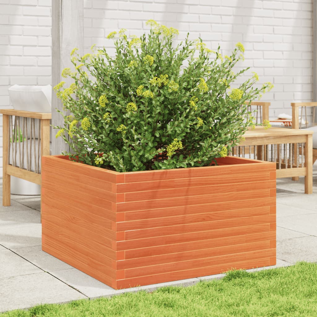 vidaXL Jardinera madera maciza de pino marrón cera 80x80x46 cm