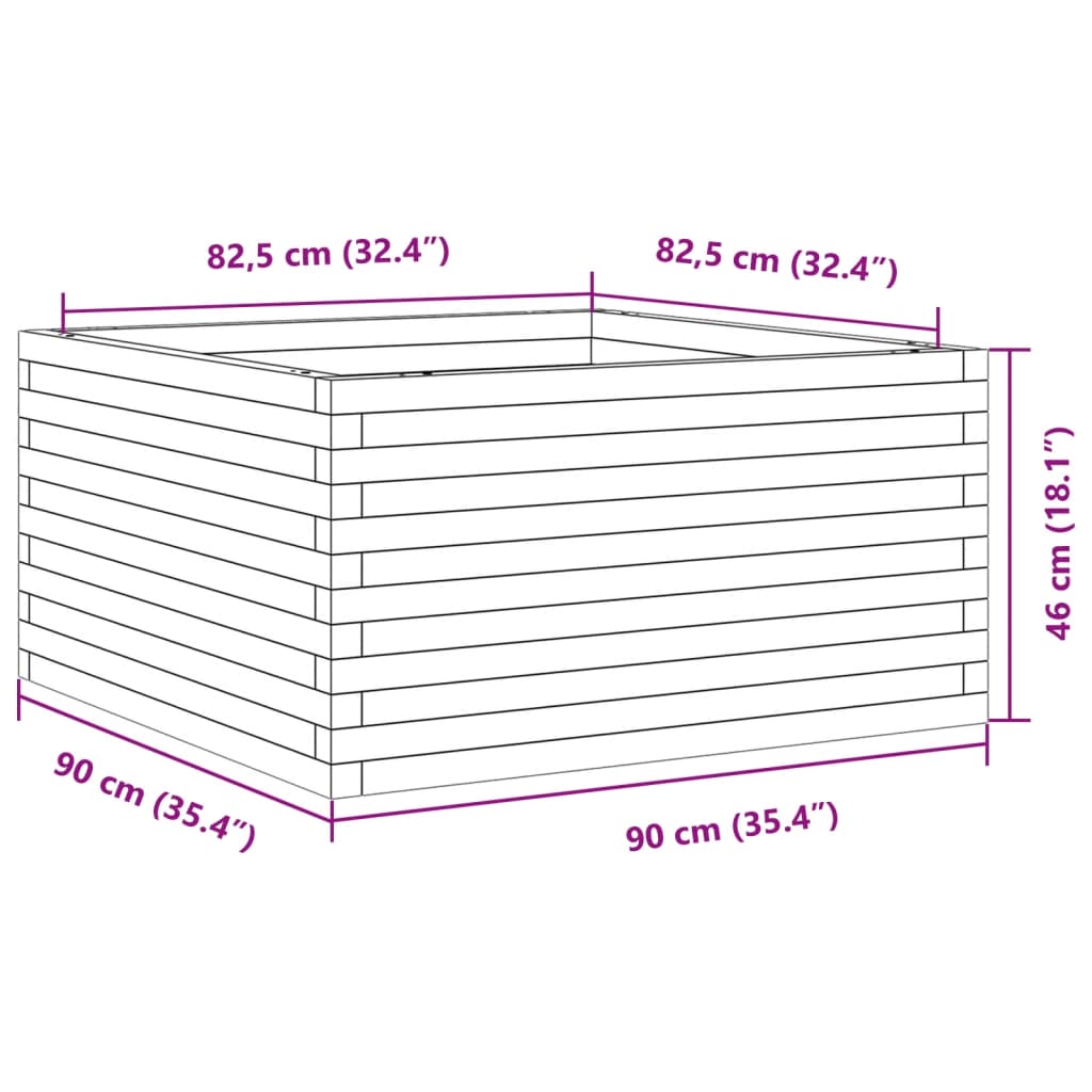 vidaXL Jardinera de madera maciza de pino 90x90x46 cm