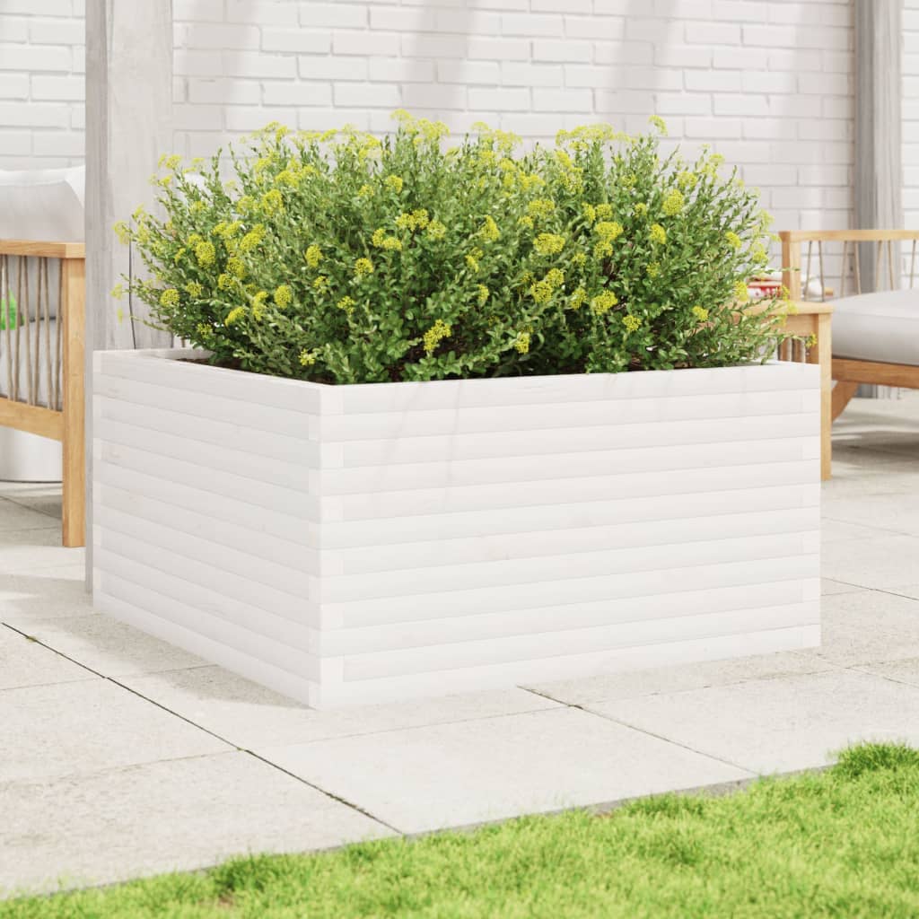 vidaXL Jardinera de madera maciza de pino blanca 90x90x46 cm